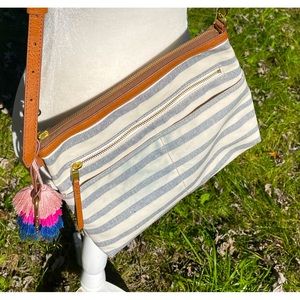 Fossil’s Coated Textile Blue & White Striped Crossbody Bag